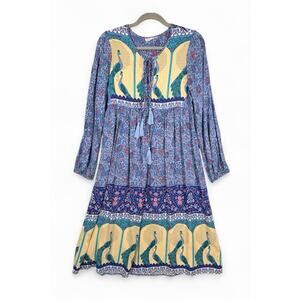 R Vivimos Floral Tassel Long Sleeve Tiered Midi Dress Modest Peasant Boho Size M